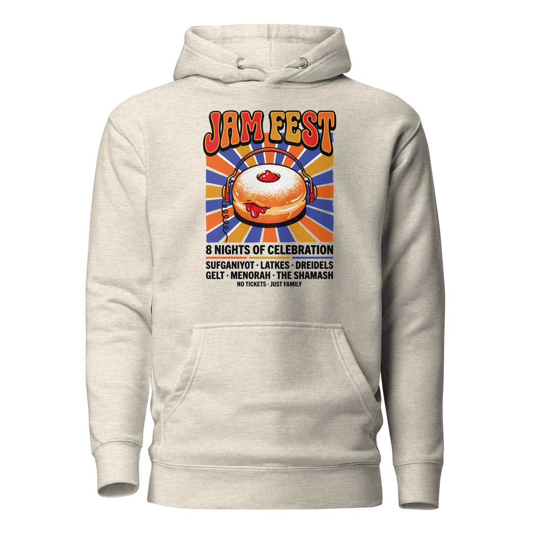 Jam Fest 8 Nights Jewish pride hoodie in Oatmeal Heather - lifestyle shot