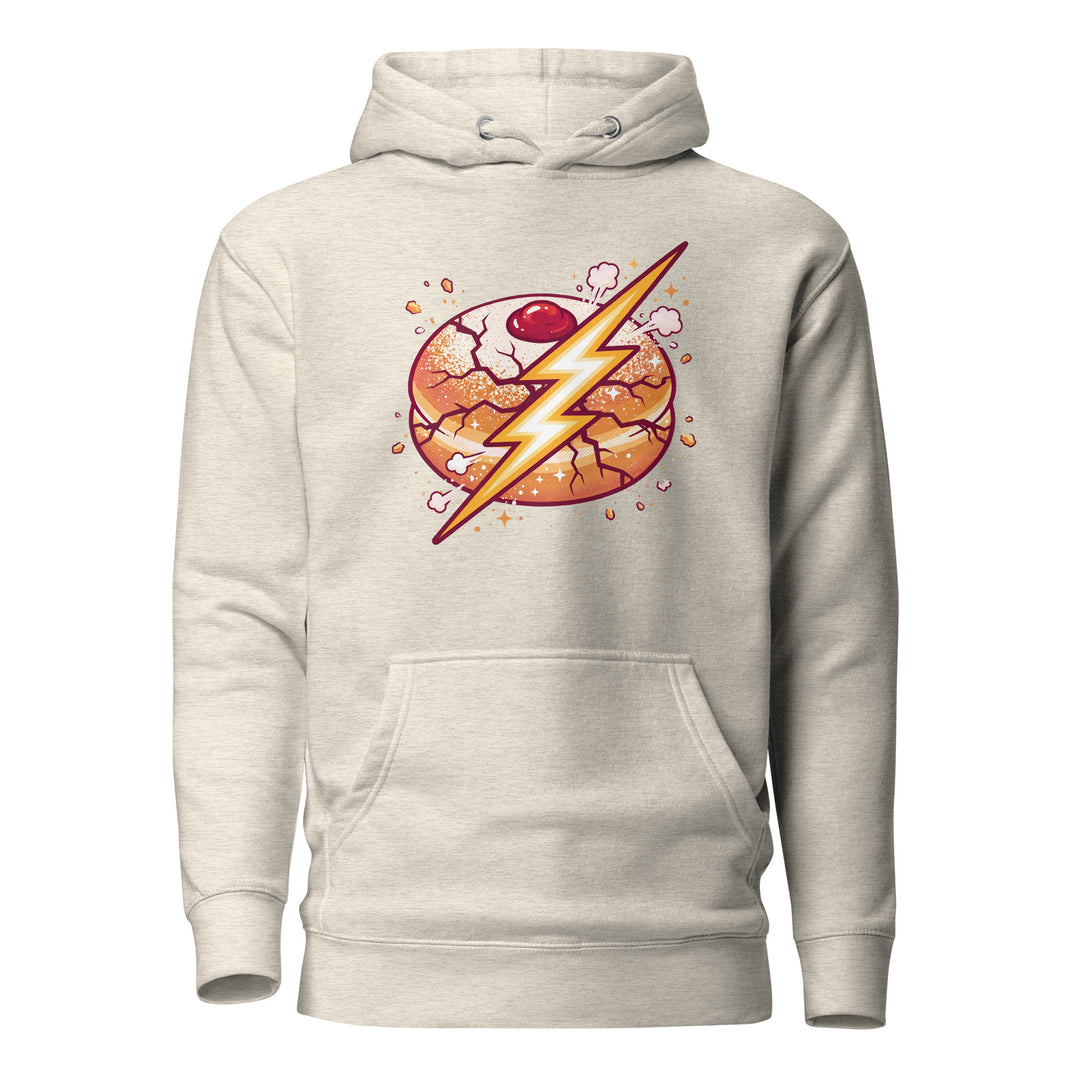 Sufganiyah Lightning Jewish pride hoodie in Oatmeal Heather - lifestyle shot