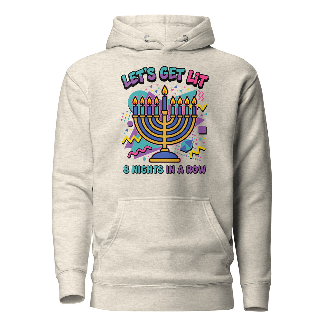 Lets Get Lit 90s Jewish pride hoodie in Oatmeal Heather - folded view