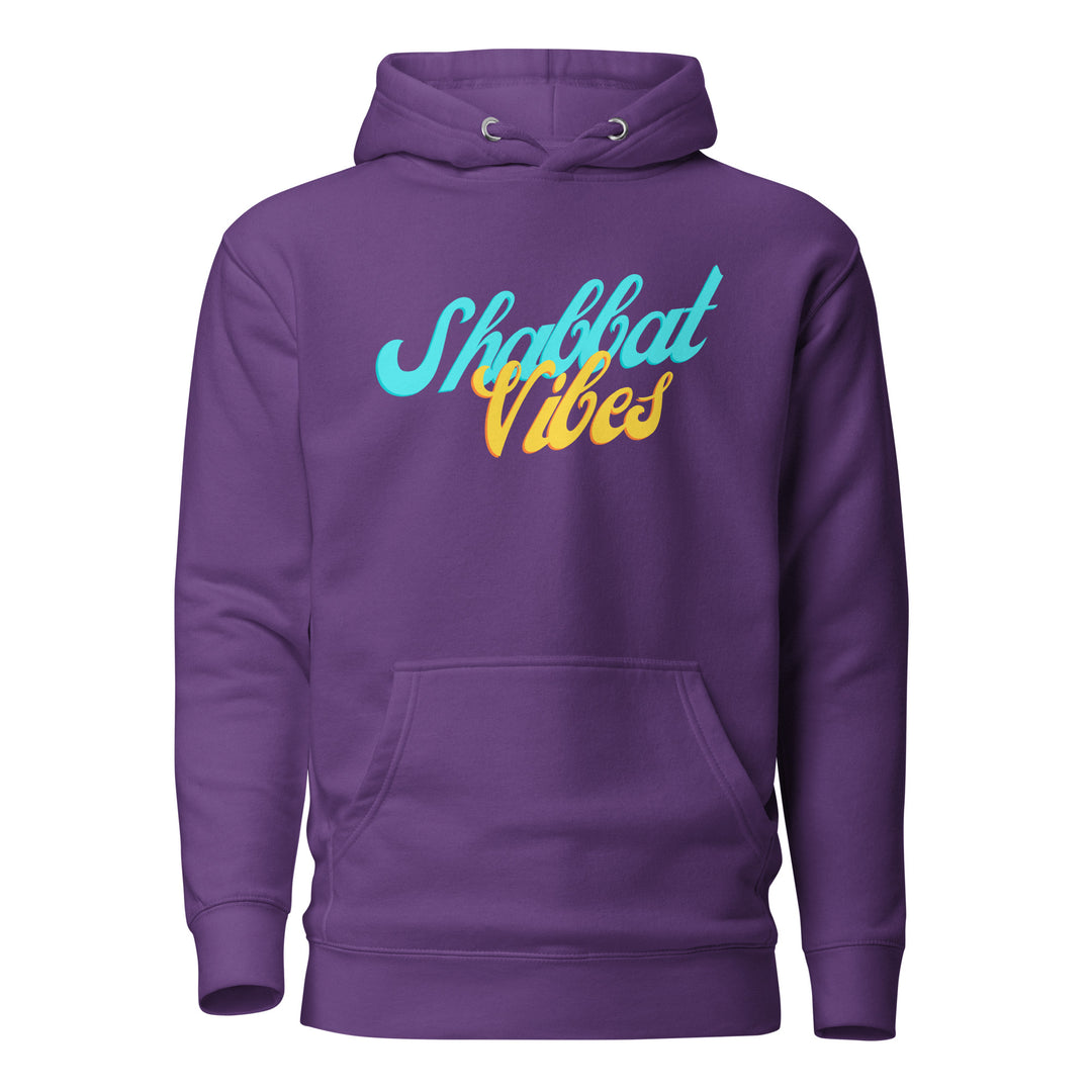 Shabbat Vibes Jewish pride hoodie in Purple - close-up