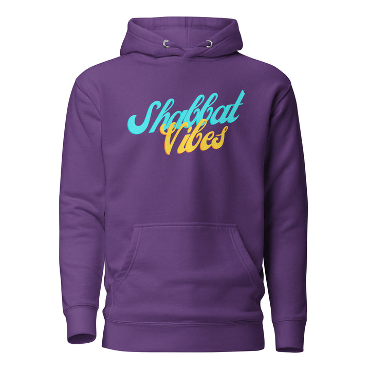 Shabbat Vibes Jewish pride hoodie in Purple - close-up