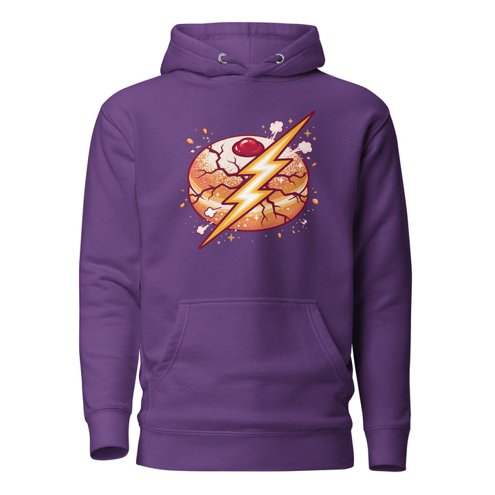 Sufganiyah Lightning Jewish pride hoodie in Purple - close-up