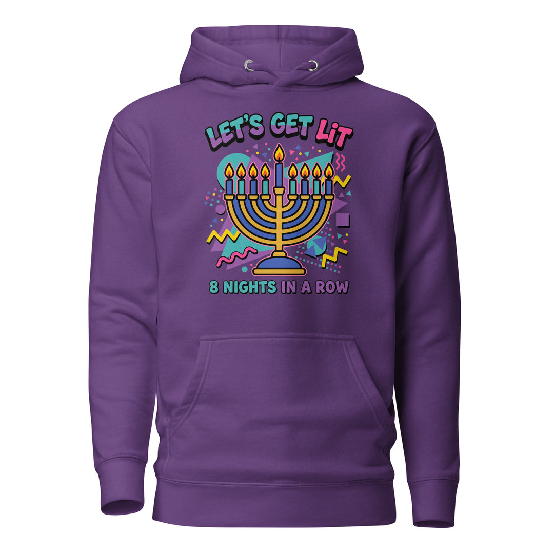 Lets Get Lit 90s Jewish pride hoodie in Purple - back view