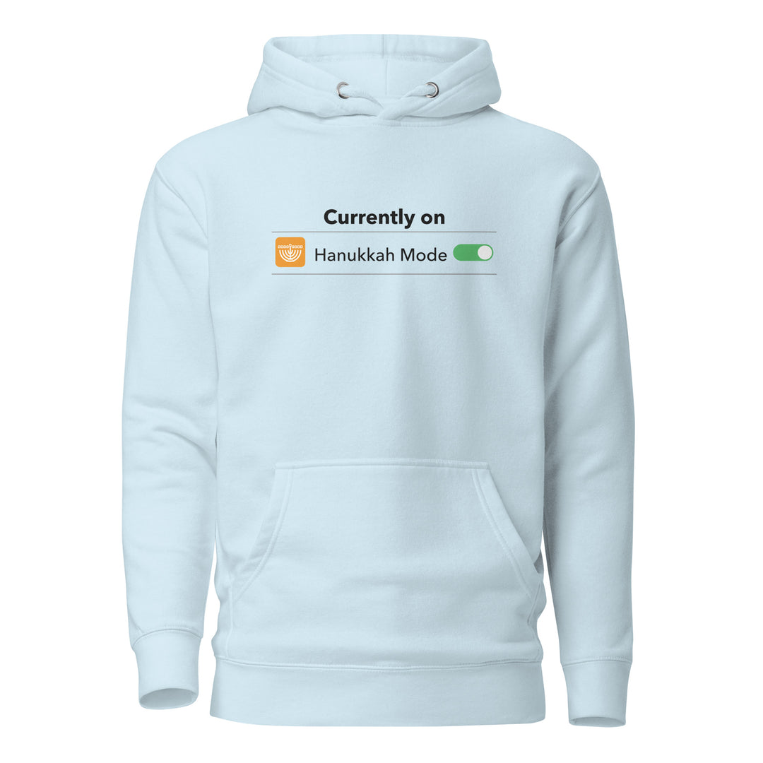 Hanukkah Mode Jewish pride hoodie in Sky Blue - front view