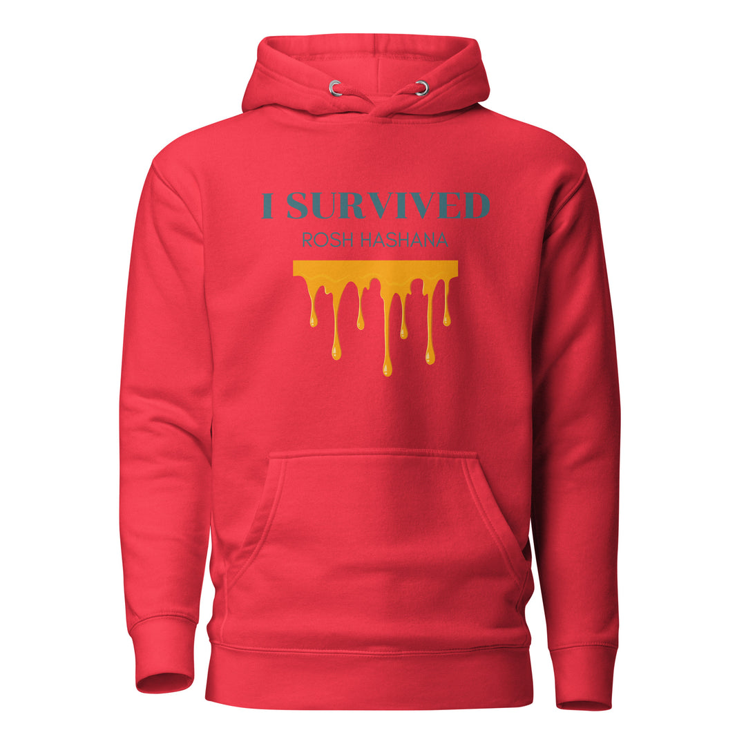 I Survived Rosh HaShana Jewish pride hoodie in Team Red - close-up