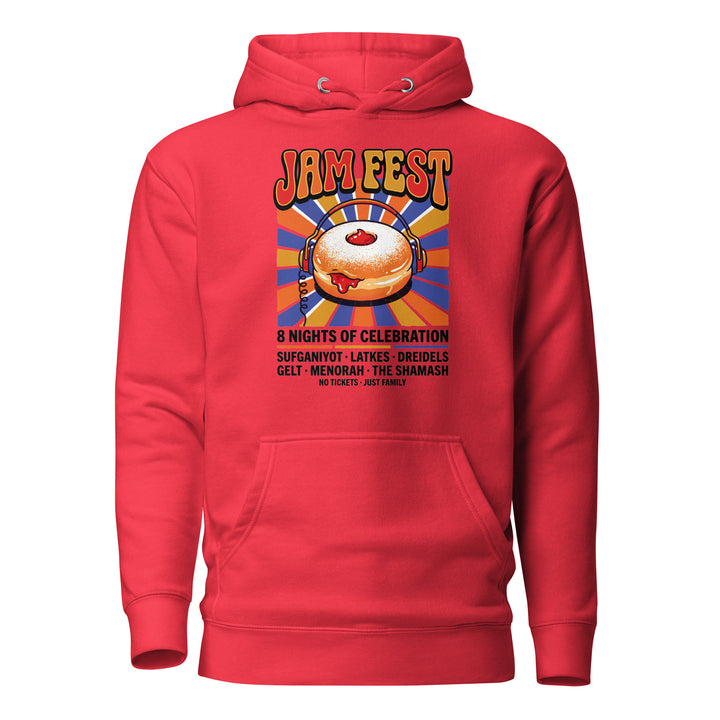Jam Fest 8 Nights Jewish pride hoodie in Team Red - close-up