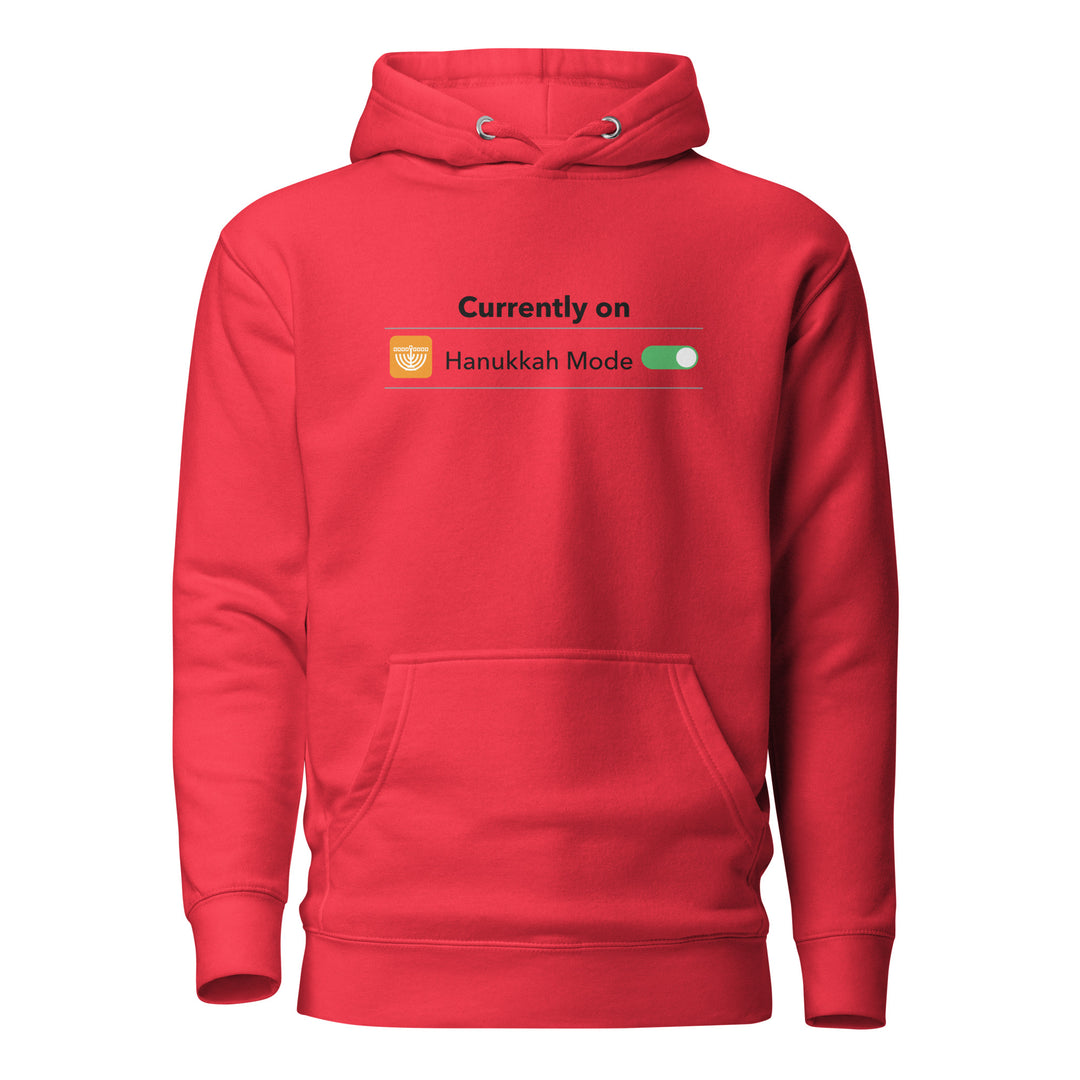 Hanukkah Mode Jewish pride hoodie in Team Red - flat lay