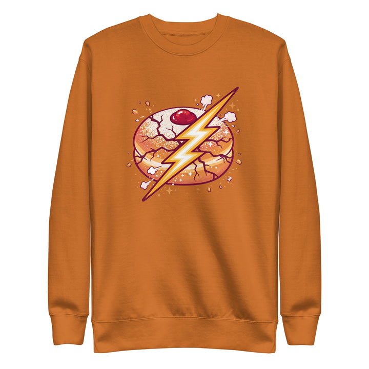 Sufganiyah Lightning Jewish pride sweatshirt in Adobe - folded view