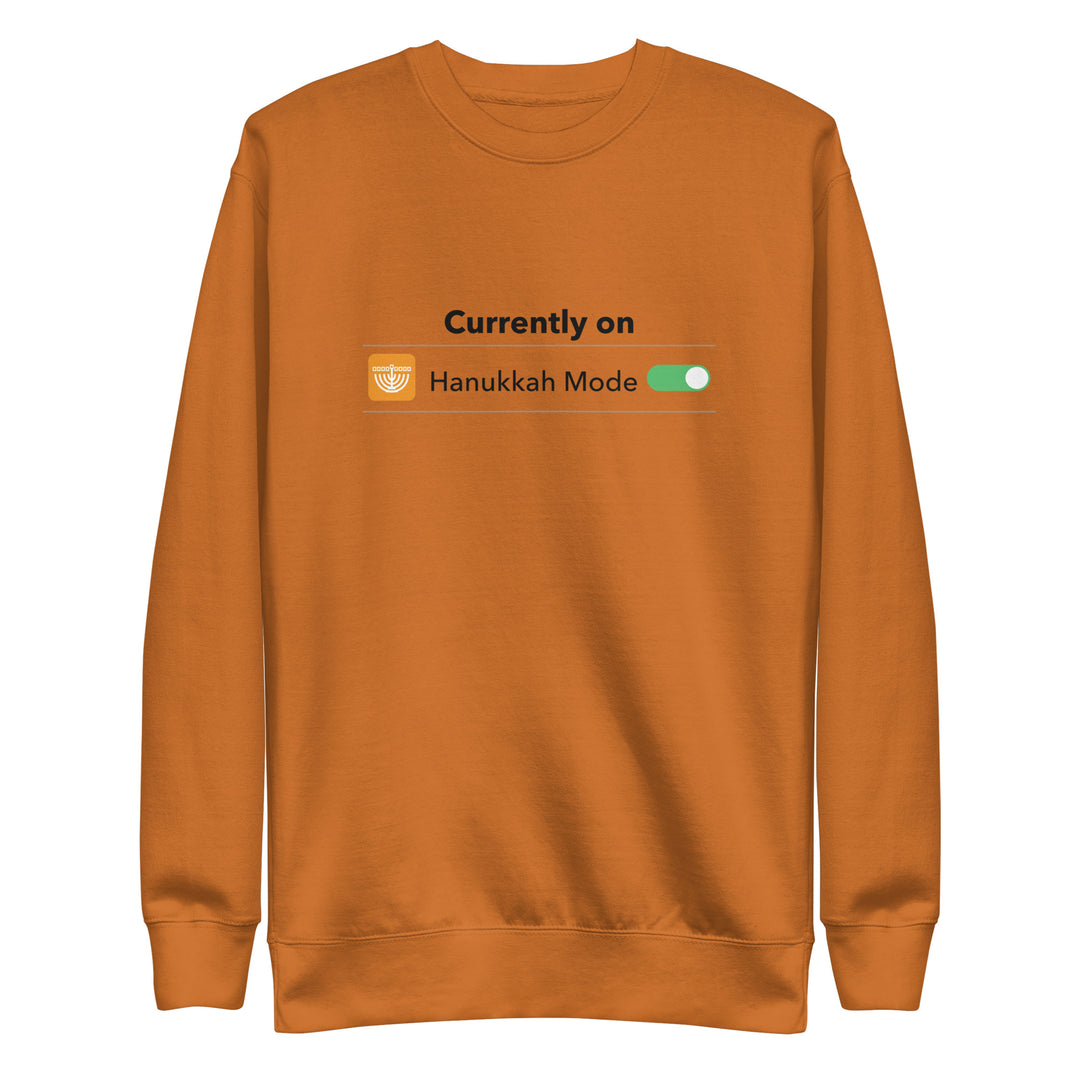 Hanukkah Mode Jewish pride sweatshirt in Adobe - flat lay