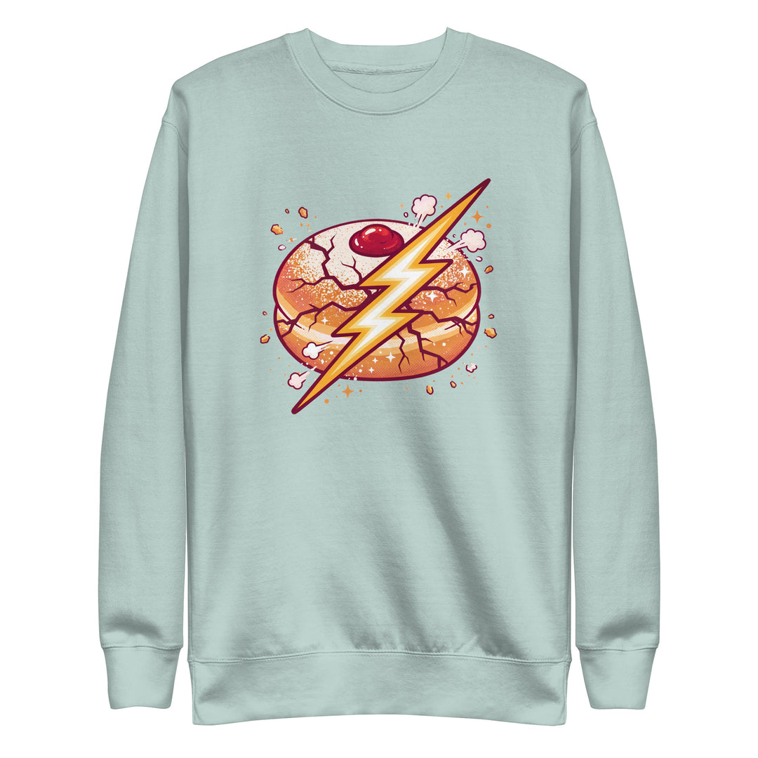 Sufganiyah Lightning Jewish pride sweatshirt in Agave - close-up