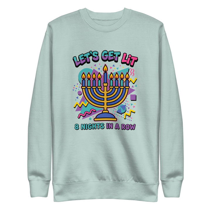 Lets Get Lit 90s Jewish pride sweatshirt in Agave - detail view