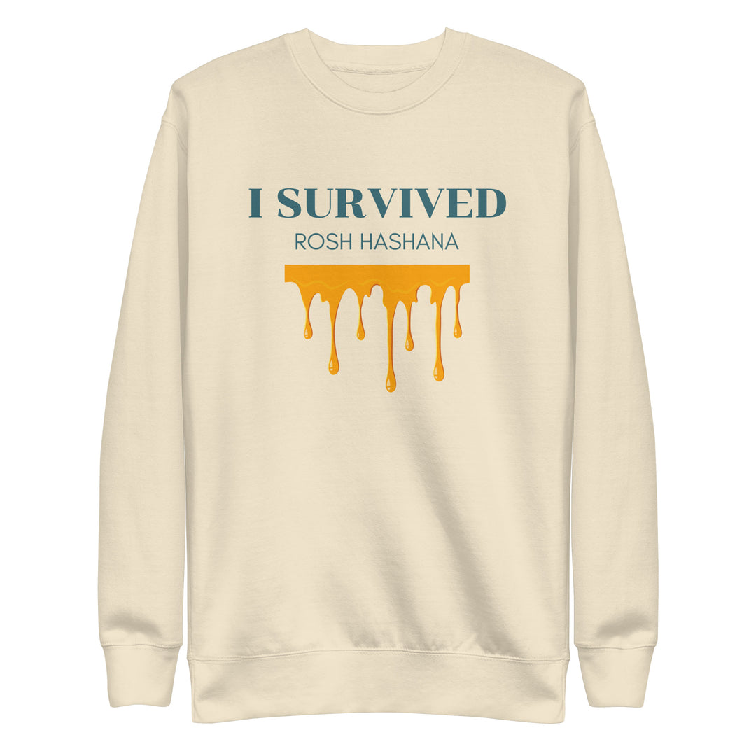 I Survived Rosh HaShana Jewish pride sweatshirt in Bone - close-up