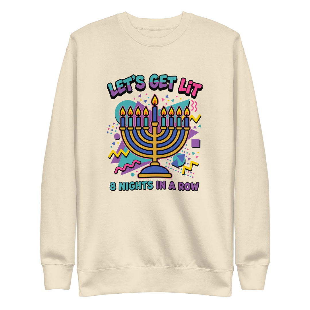 Lets Get Lit 90s Jewish pride sweatshirt in Bone - lifestyle shot