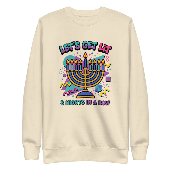 Lets Get Lit 90s Jewish pride sweatshirt in Bone - lifestyle shot