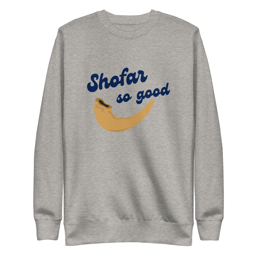 Shofar So Good Jewish pride sweatshirt in Carbon Grey - folded view