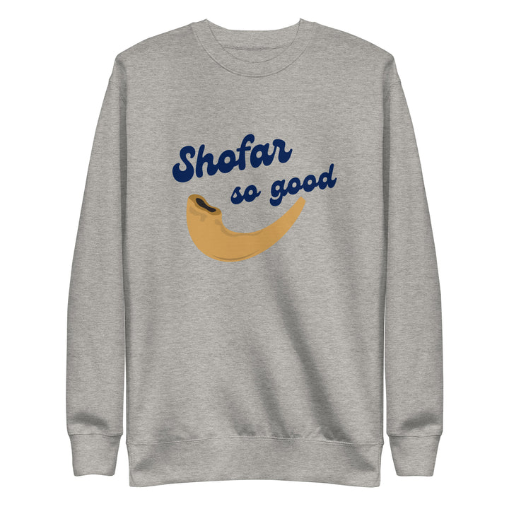 Shofar So Good Jewish pride sweatshirt in Carbon Grey - folded view