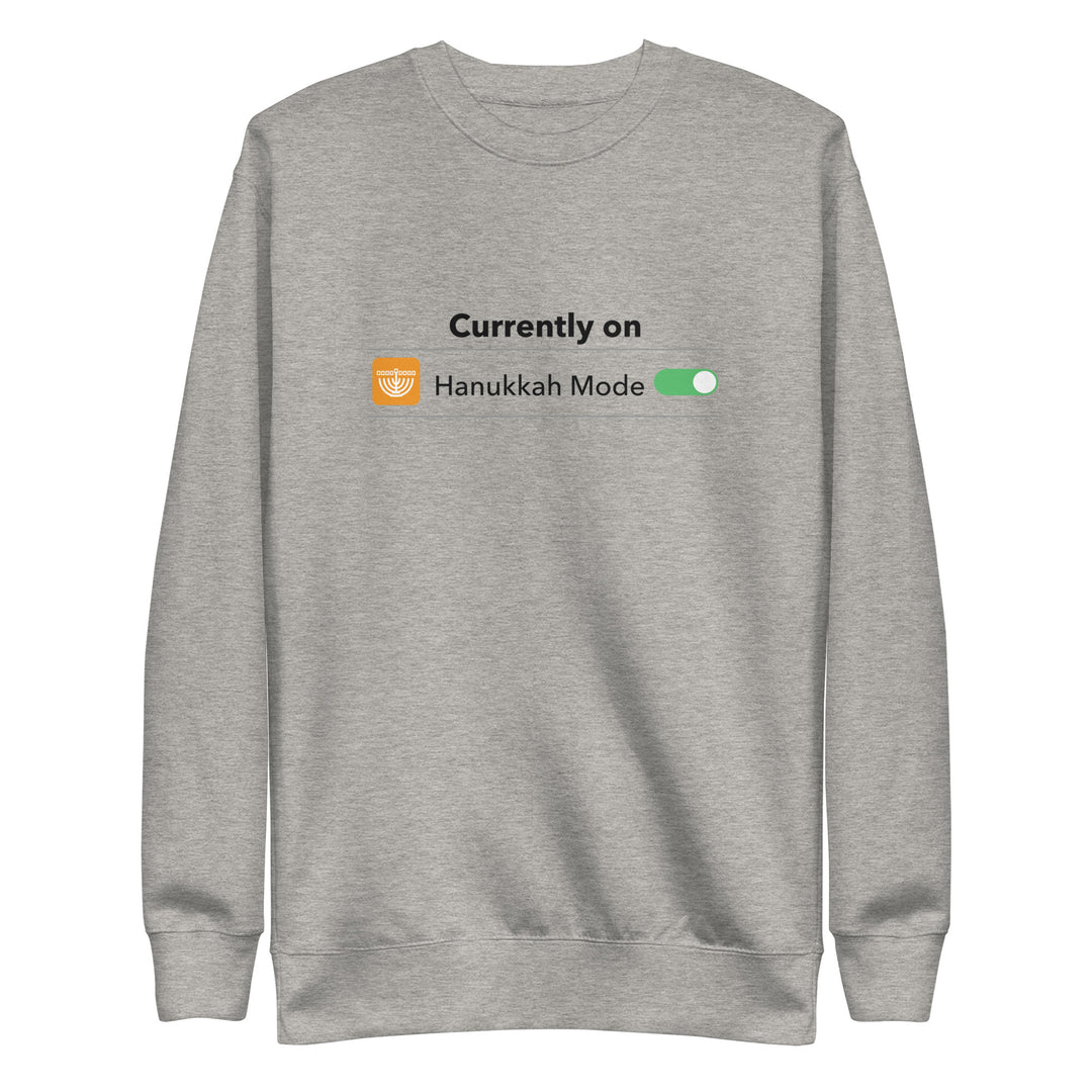 Hanukkah Mode Jewish pride sweatshirt in Carbon Grey - folded view