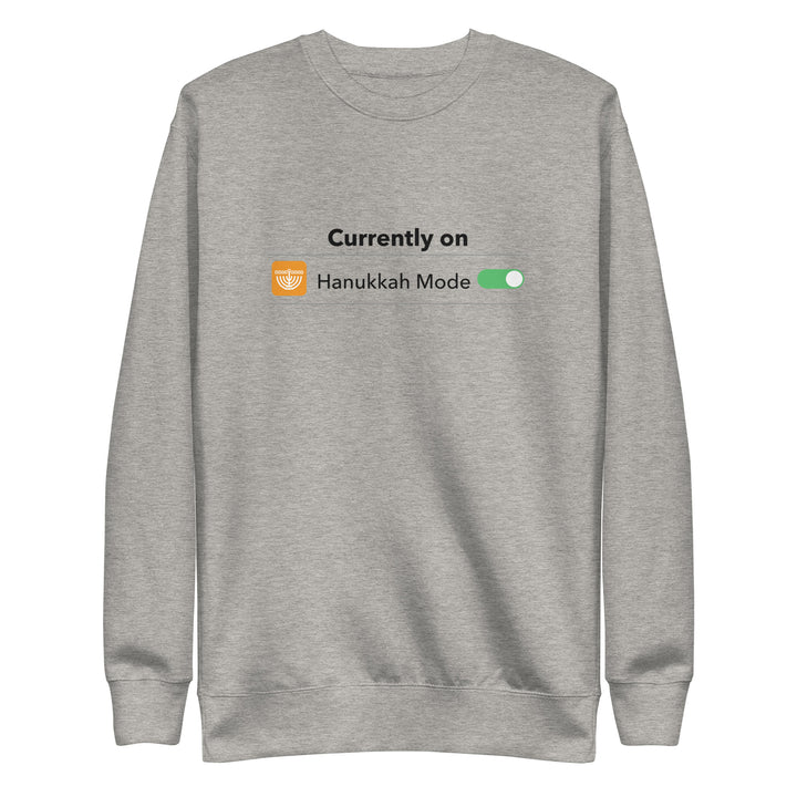 Hanukkah Mode Jewish pride sweatshirt in Carbon Grey - folded view