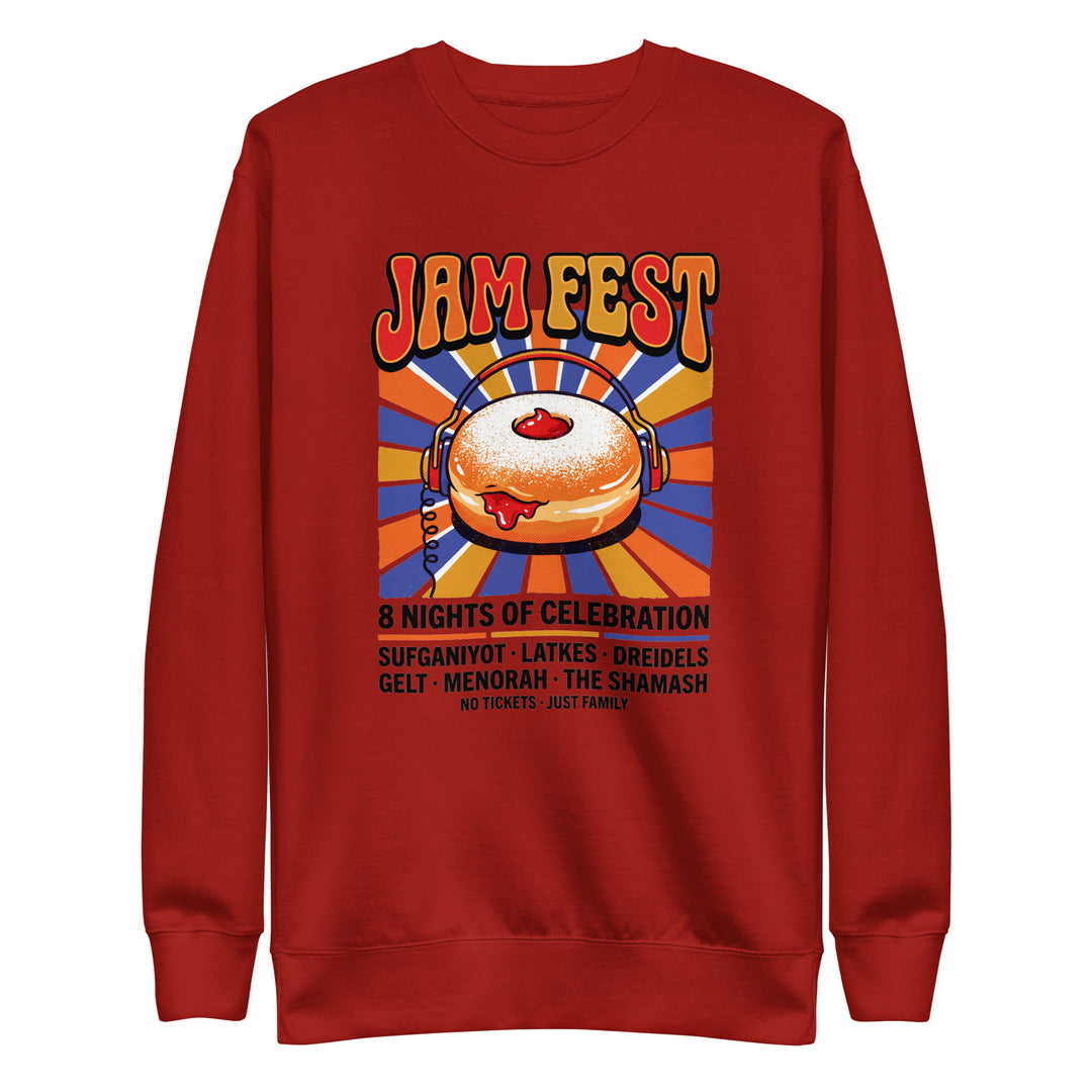 Jam Fest 8 Nights Jewish pride sweatshirt in Cardinal - back view
