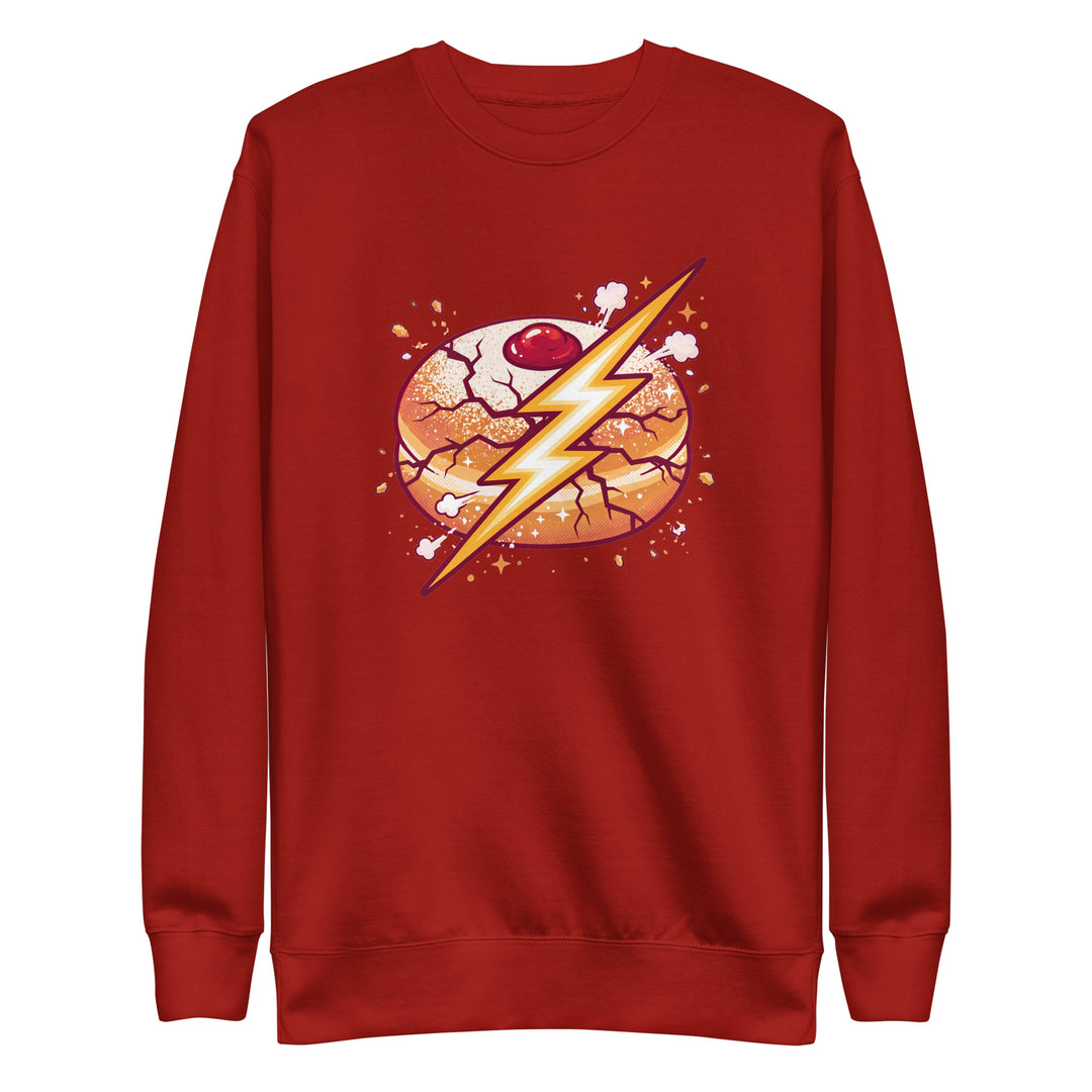 Sufganiyah Lightning Jewish pride sweatshirt in Cardinal - detail view