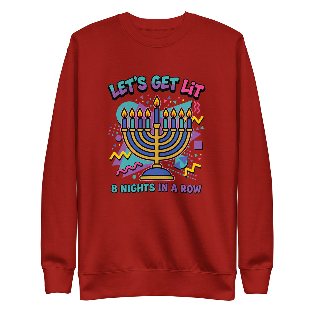 Lets Get Lit 90s Jewish pride sweatshirt in Cardinal - front view