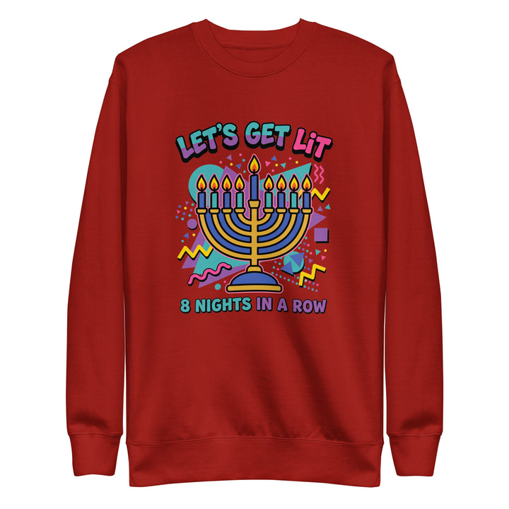 Lets Get Lit 90s Jewish pride sweatshirt in Cardinal - front view