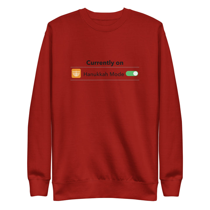 Hanukkah Mode Jewish pride sweatshirt in Cardinal - back view
