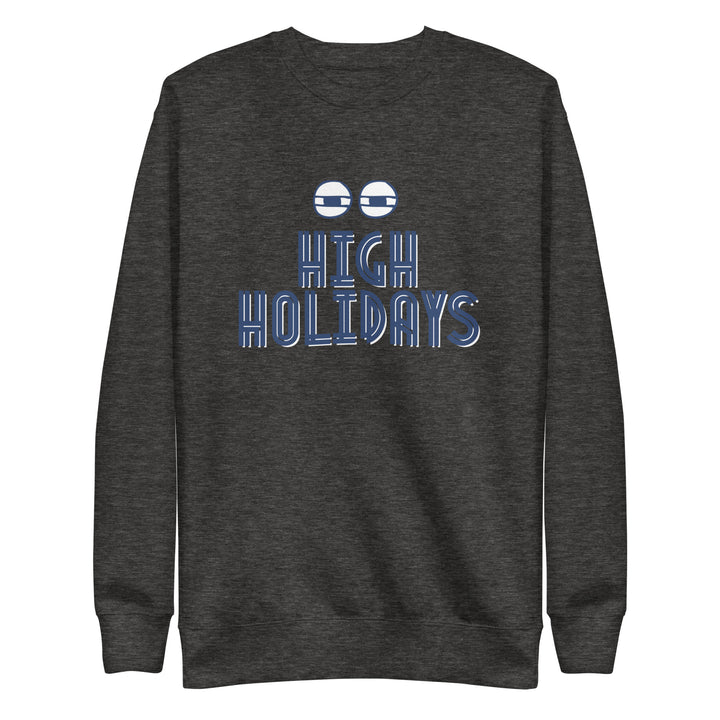 High Holidays Jewish pride sweatshirt in Charcoal Heather - flat lay