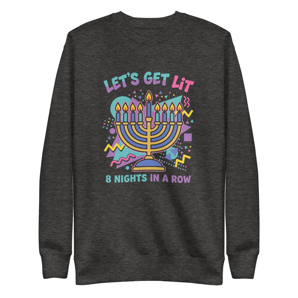 Lets Get Lit 90s Jewish pride sweatshirt in Charcoal Heather - back view