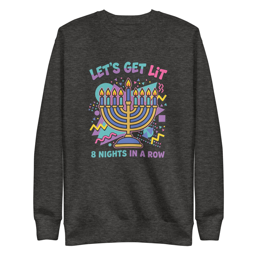 Lets Get Lit 90s Jewish pride sweatshirt in Charcoal Heather - back view
