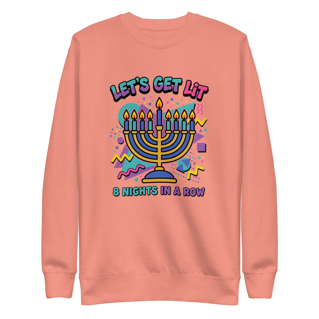 Lets Get Lit 90s Jewish pride sweatshirt in Dusty Rose - folded view
