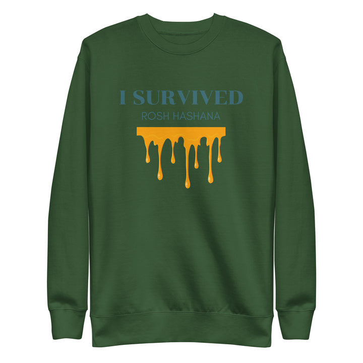 I Survived Rosh HaShana Jewish pride sweatshirt in Forest Green - close-up