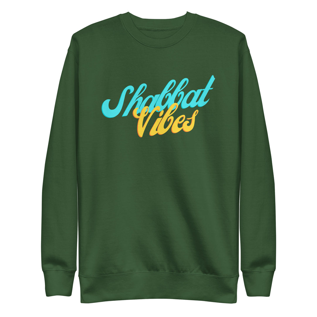 Shabbat Vibes Jewish pride sweatshirt in Forest Green - flat lay