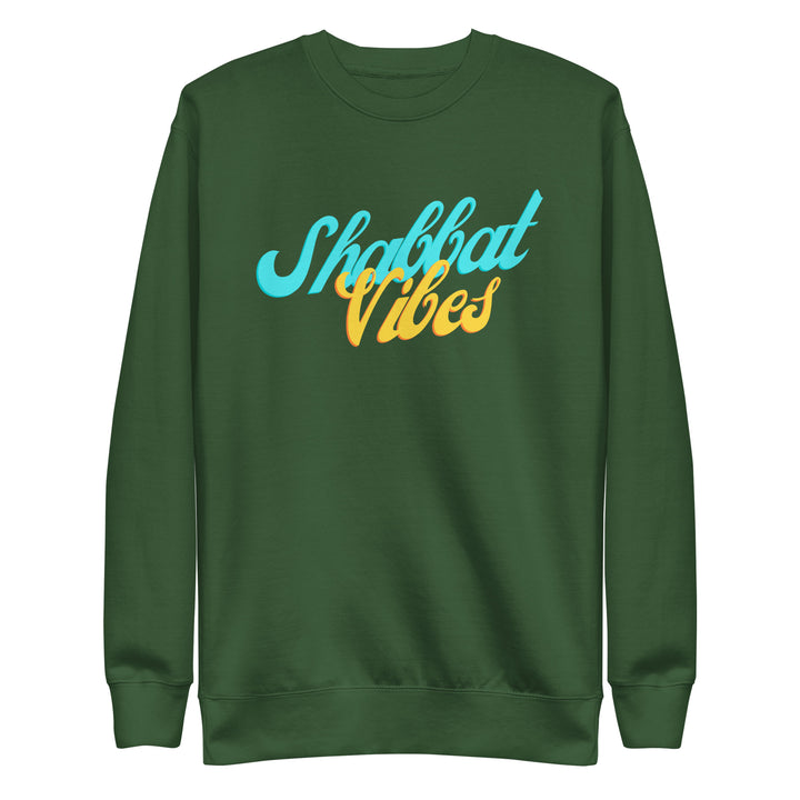 Shabbat Vibes Jewish pride sweatshirt in Forest Green - flat lay
