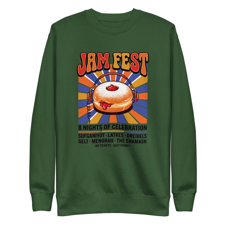 Jam Fest 8 Nights Jewish pride sweatshirt in Forest Green - detail view