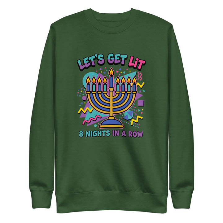 Lets Get Lit 90s Jewish pride sweatshirt in Forest Green - close-up