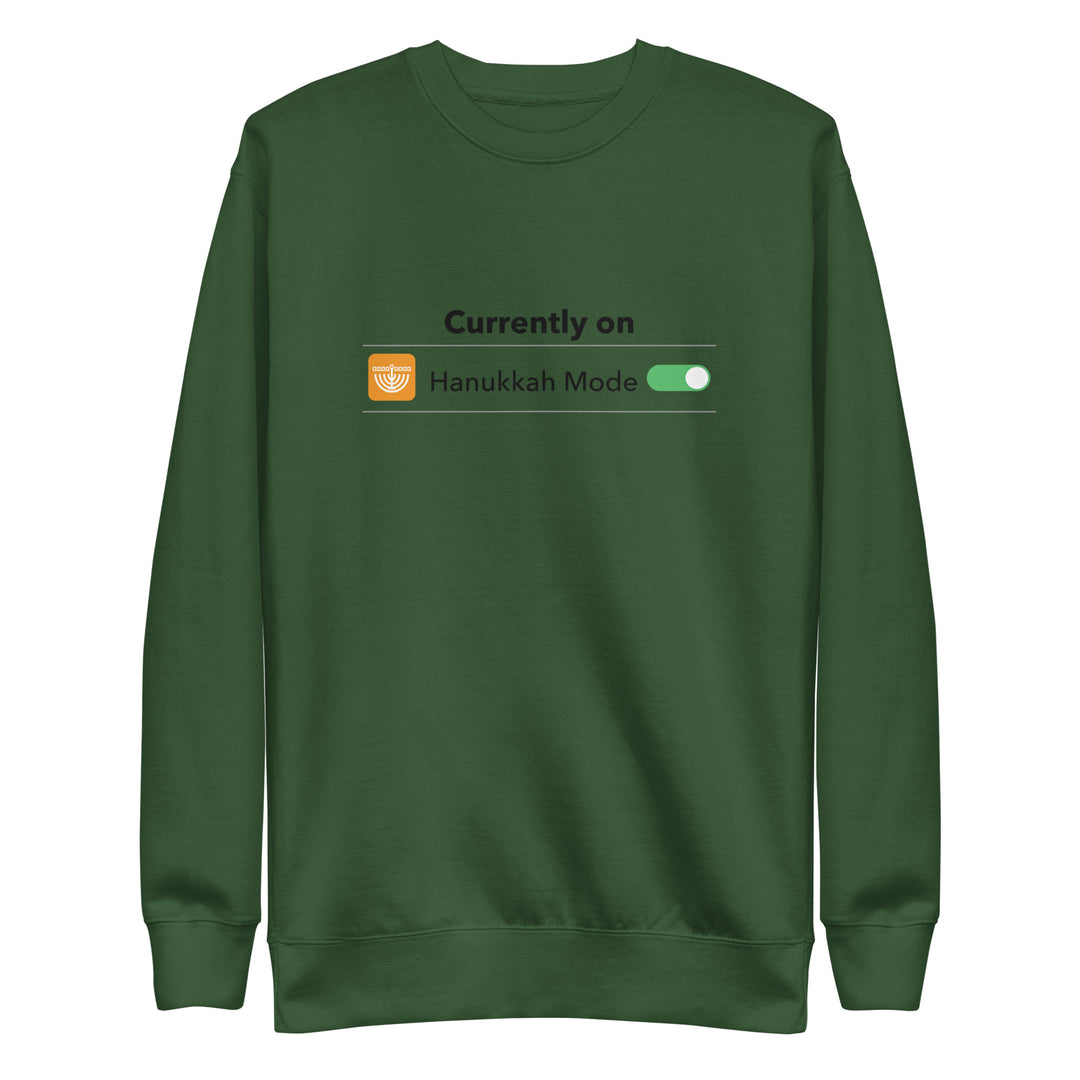 Hanukkah Mode Jewish pride sweatshirt in Forest Green - detail view