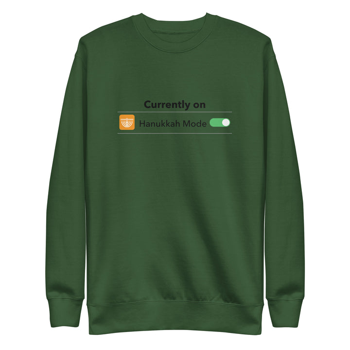 Hanukkah Mode Jewish pride sweatshirt in Forest Green - detail view