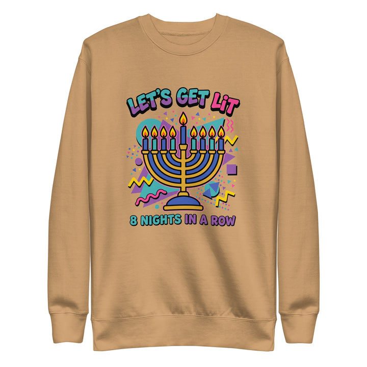 Lets Get Lit 90s Jewish pride sweatshirt in Khaki - front view