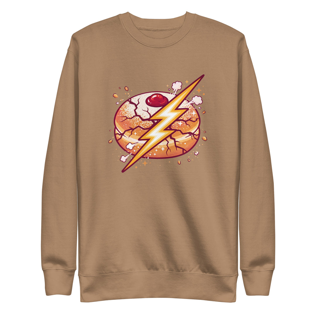 Sufganiyah Lightning Jewish pride sweatshirt in Latte - front view