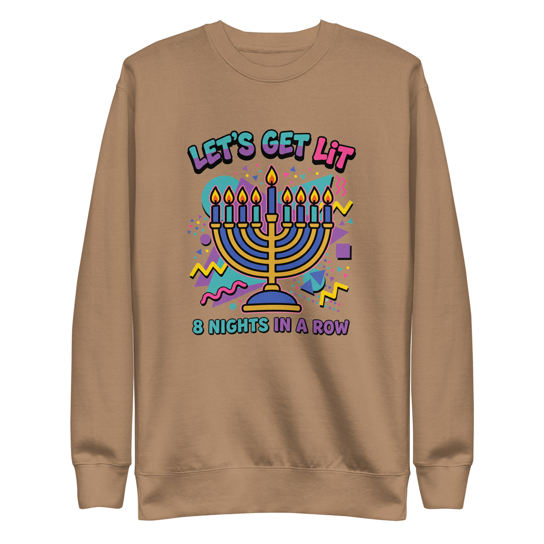 Lets Get Lit 90s Jewish pride sweatshirt in Latte - side view