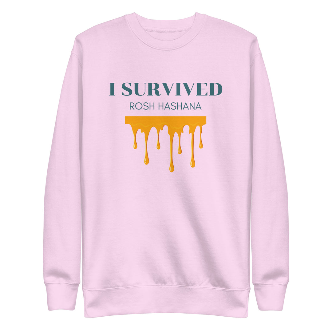 I Survived Rosh HaShana Jewish pride sweatshirt in Lavender - detail view