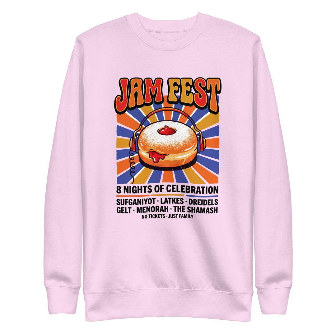 Jam Fest 8 Nights Jewish pride sweatshirt in Lavender - detail view