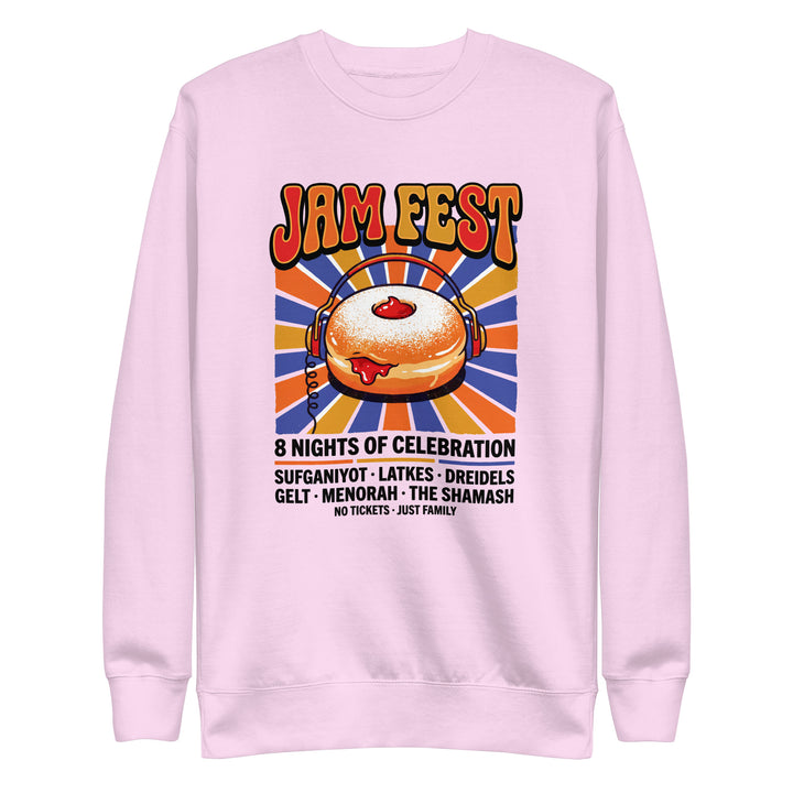 Jam Fest 8 Nights Jewish pride sweatshirt in Lavender - detail view