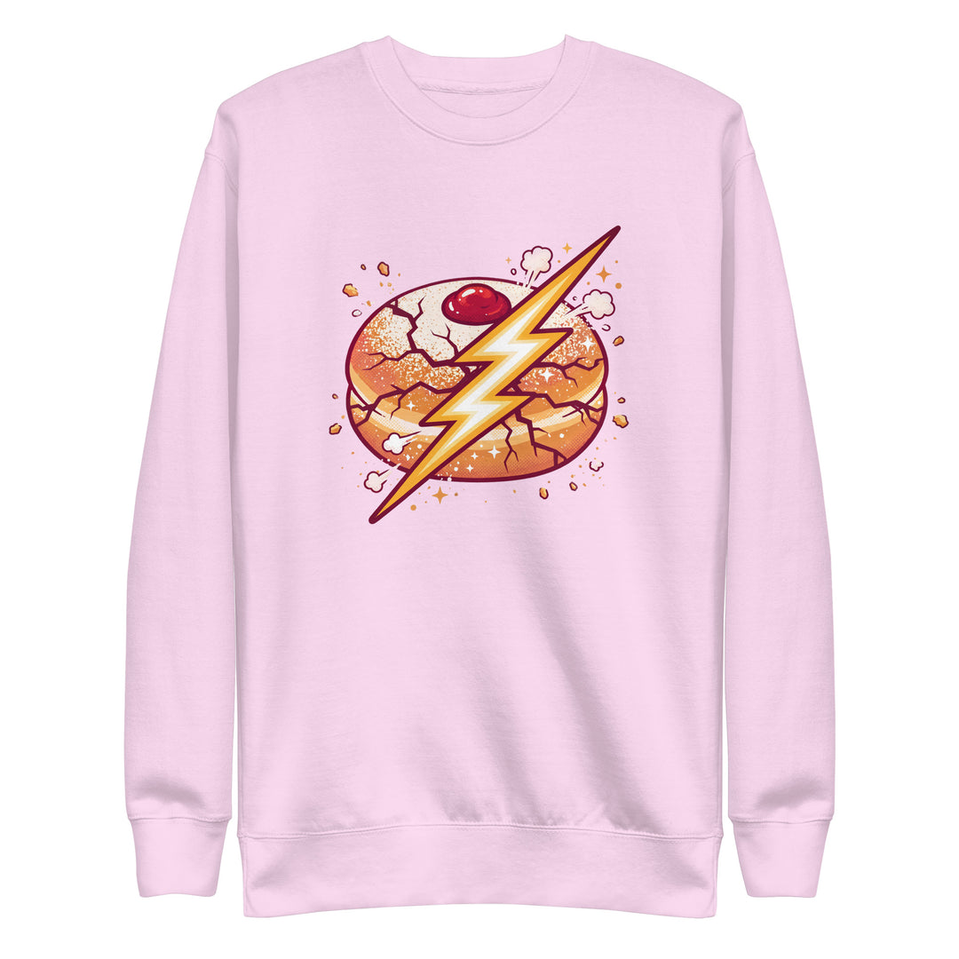 Sufganiyah Lightning Jewish pride sweatshirt in Lavender - lifestyle shot