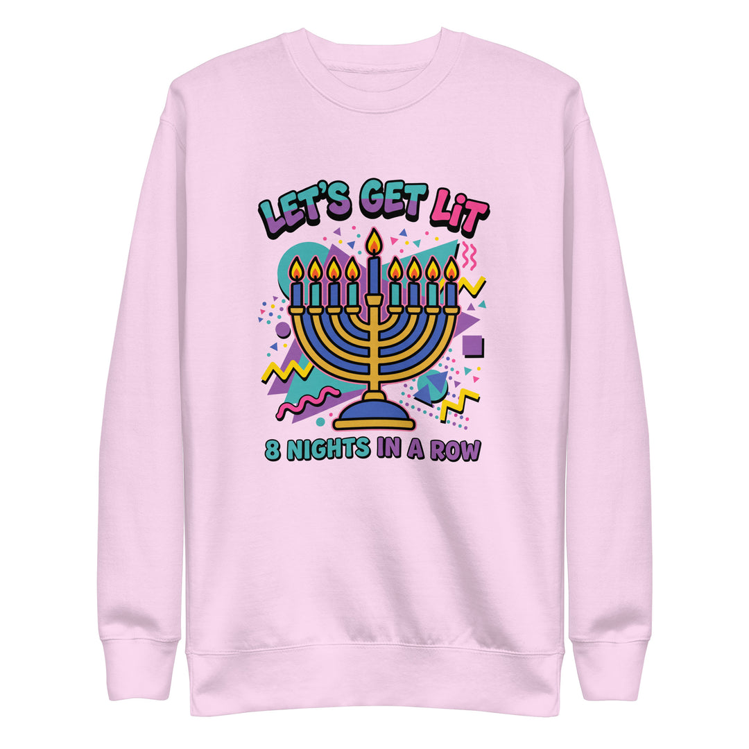 Lets Get Lit 90s Jewish pride sweatshirt in Lavender - flat lay