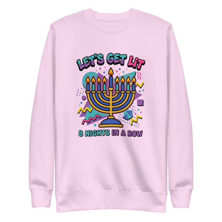 Lets Get Lit 90s Jewish pride sweatshirt in Lavender - flat lay