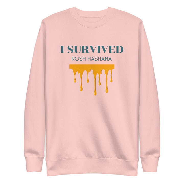 I Survived Rosh HaShana Jewish pride sweatshirt in Light Pink - back view