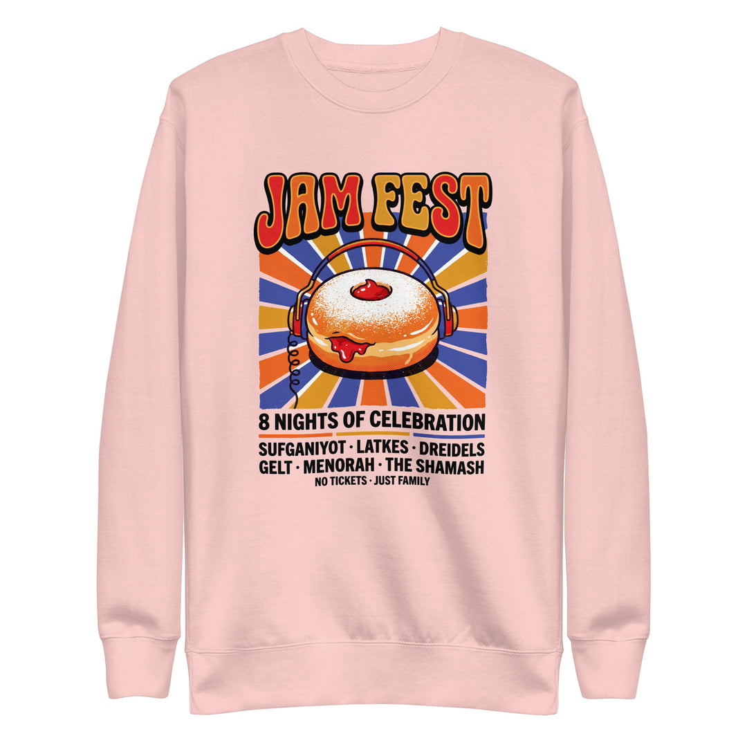 Jam Fest 8 Nights Jewish pride sweatshirt in Light Pink - back view