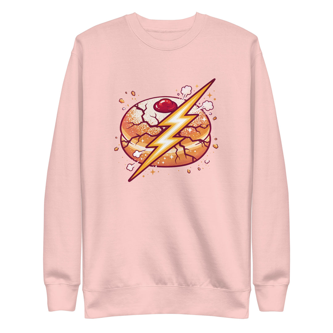 Sufganiyah Lightning Jewish pride sweatshirt in Light Pink - flat lay